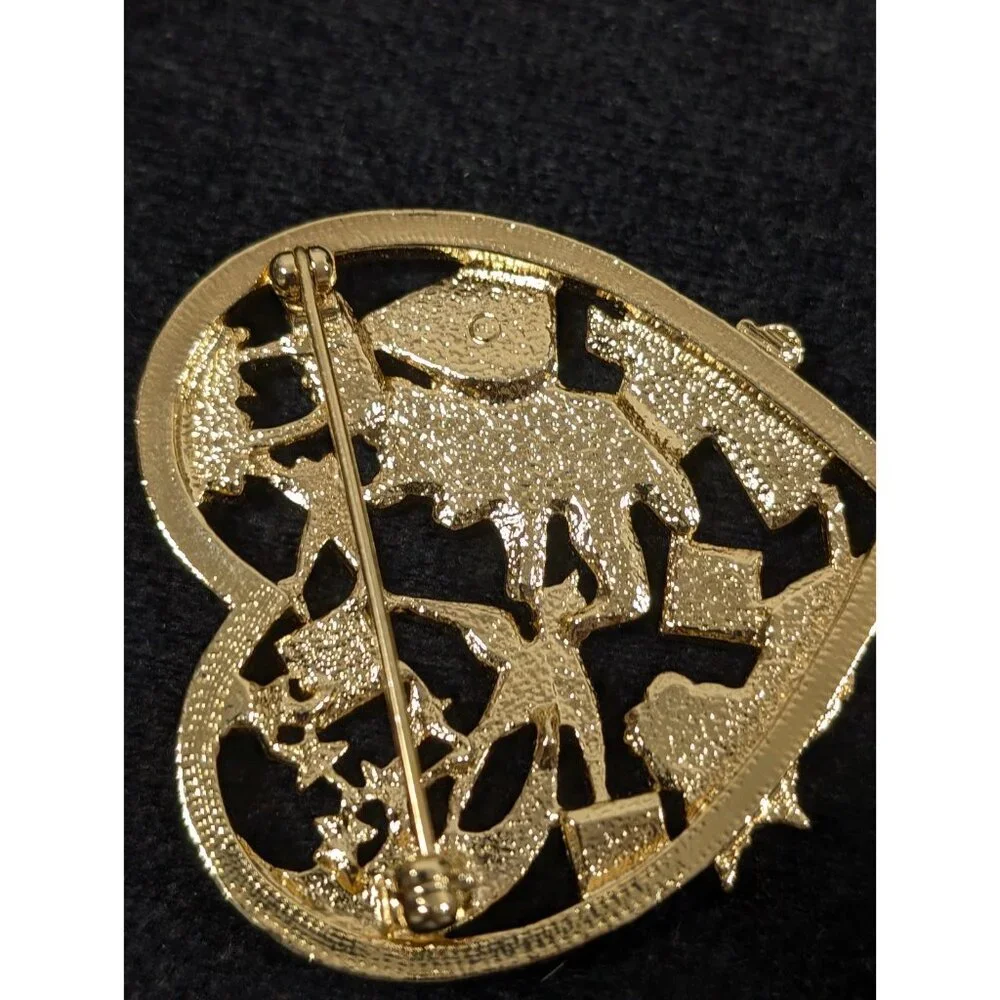 Vintage Avon Sweet Memories‎ Heart Pin Gold Tone Teddy Bear ABC Brooch